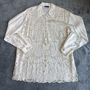 lauren nicole womens ivory lace blouse Unique Buttons Scalloped‎ Detail Dressy